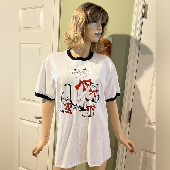 Feisty Cats All Dressed Up Black and White Ringer T-Shirt - Picture 5 of 5